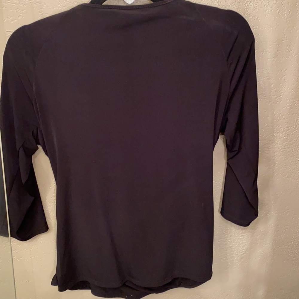 Draped black 3/4 sleeve blouse - Picture 2 of 4